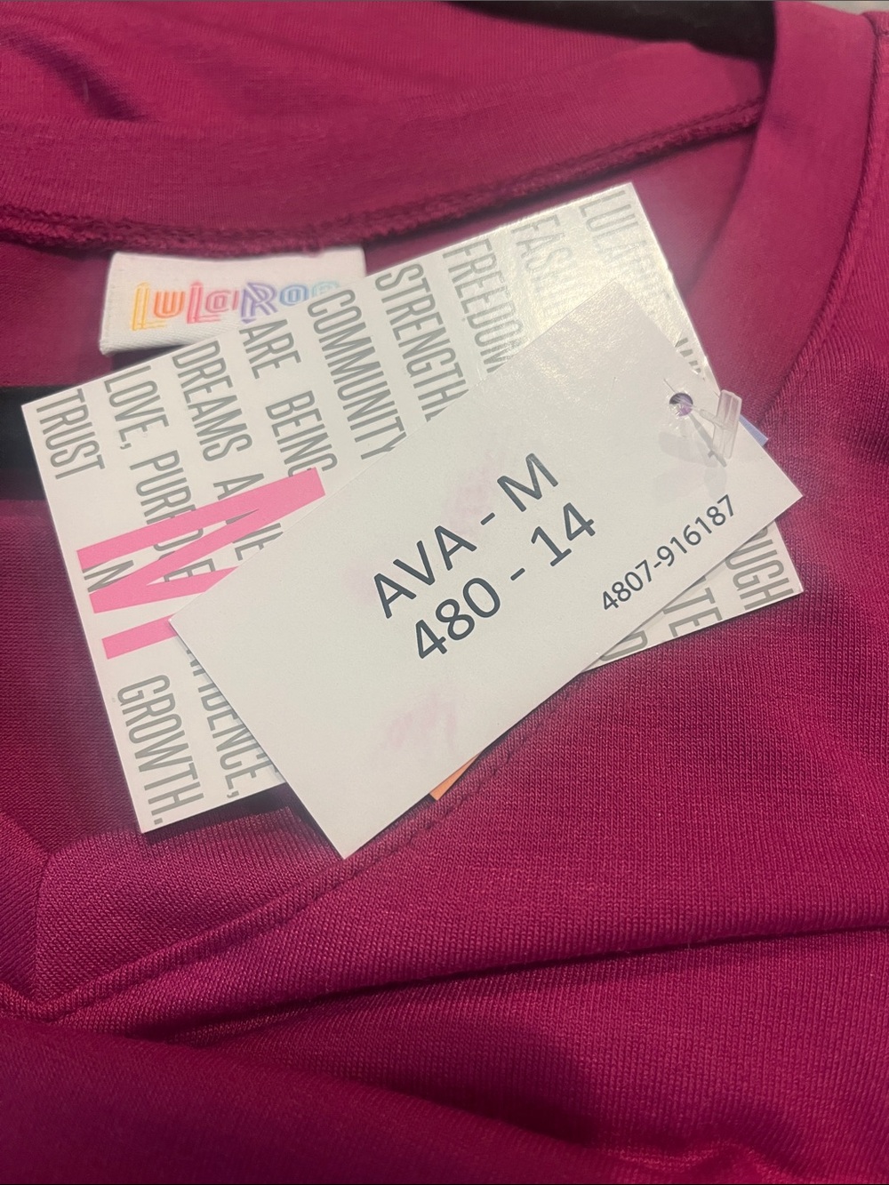 LuLaRoe Long Sleeve V-Neck Dress in Magenta - Picture 3 of 3